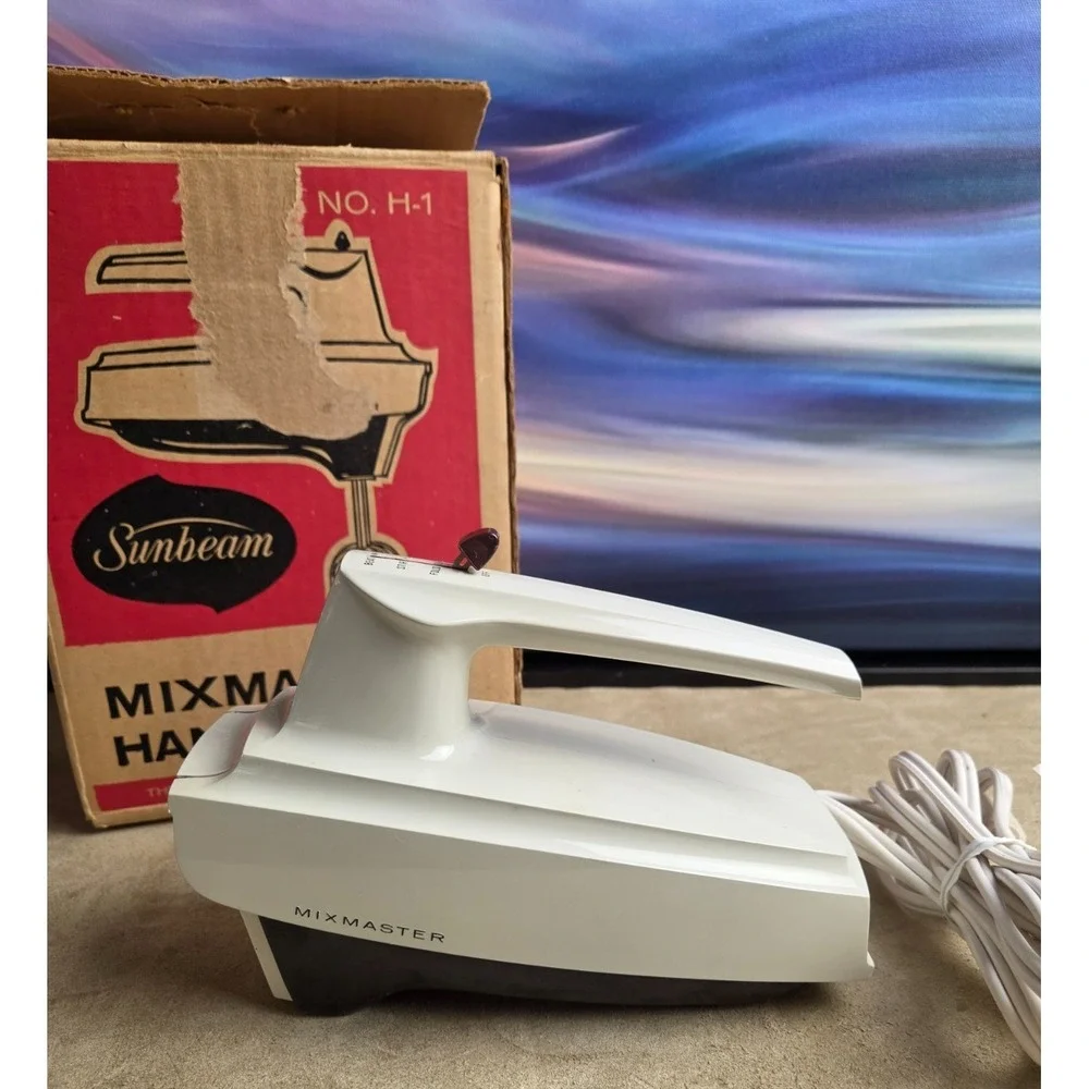 Vintage Sunbeam Mixmaster Hand Mixer, In Original Box, 1960's, Tested & Works